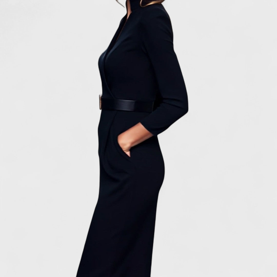 Hermione – Elegant Black Belted Dress