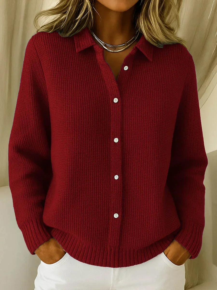 Esmae – Sleek Cotton Blend Collared Cardigan