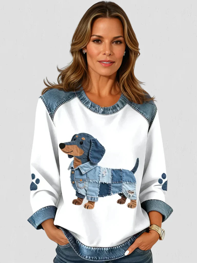 Paloma – Adorable Patchwork Denim Dachshund