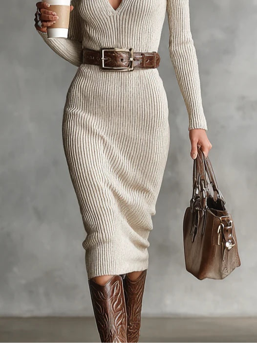 Diana - Belted Knitted Midi Dress