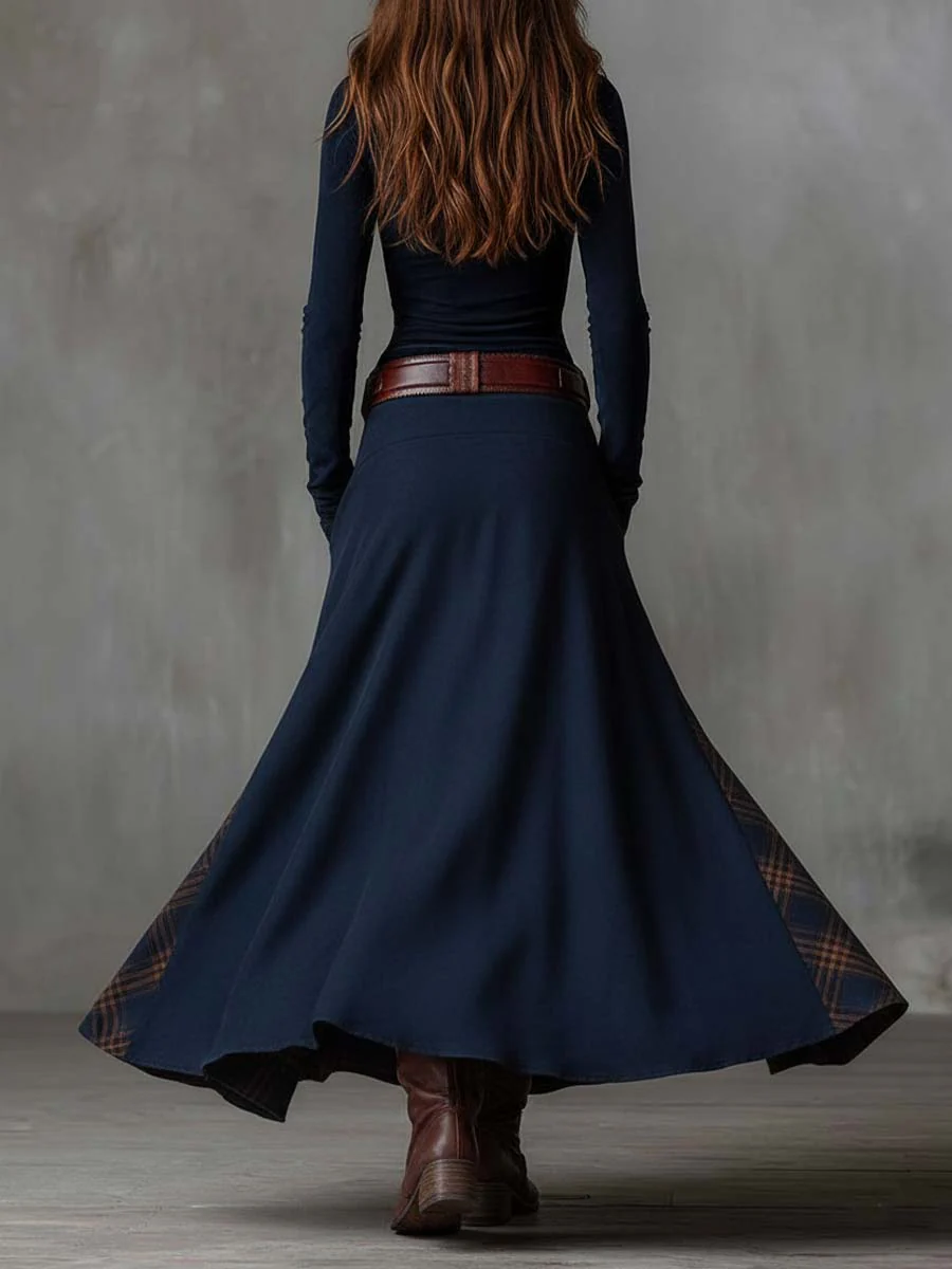 Keeva - Navy Suede Belted Maxi Dress