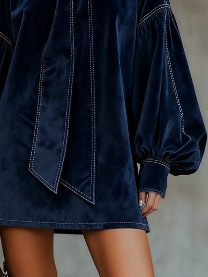 Gillian - Bow-Accented Velvet Mini Dress
