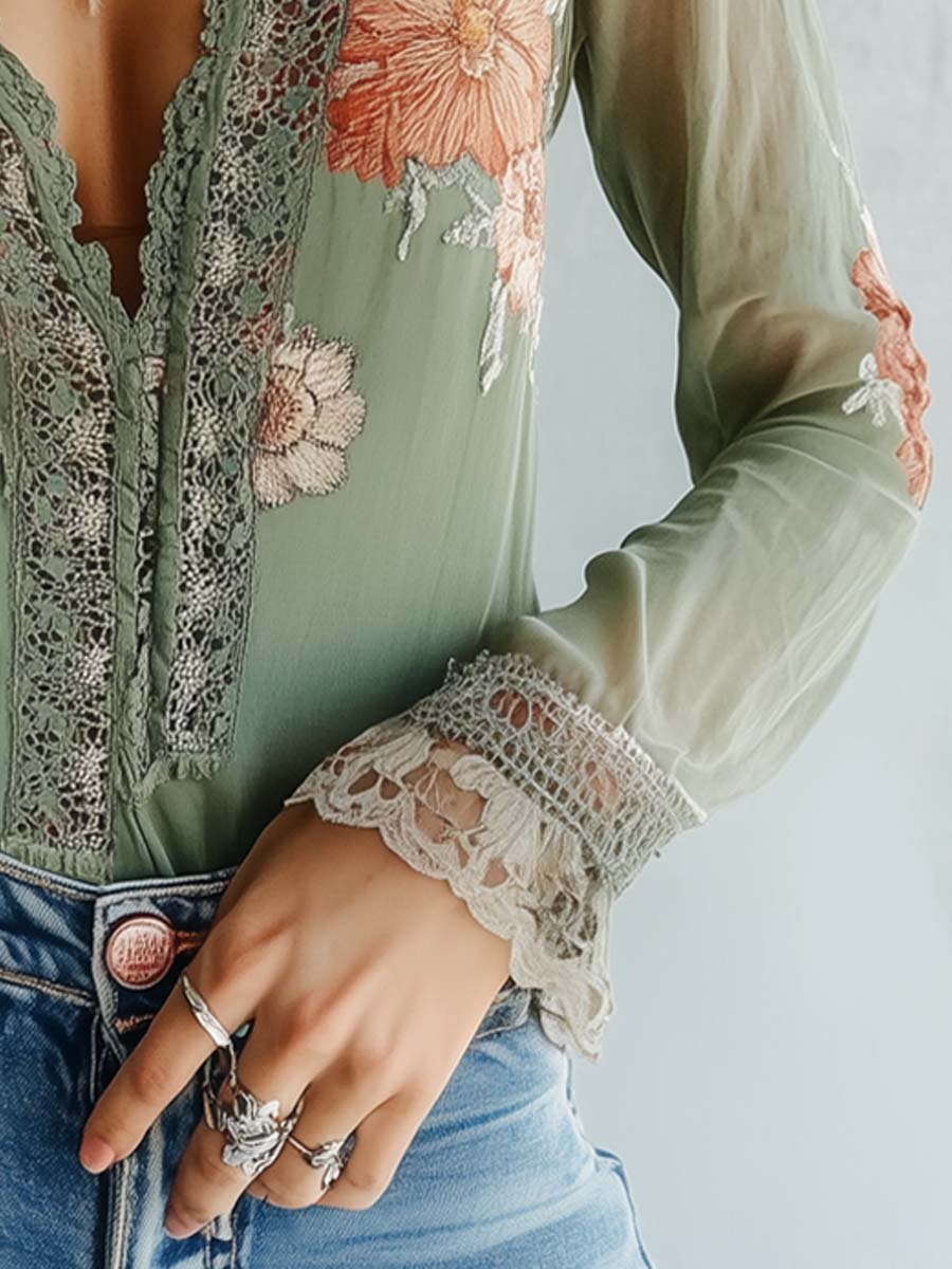 Floral Printed Lace Blouse