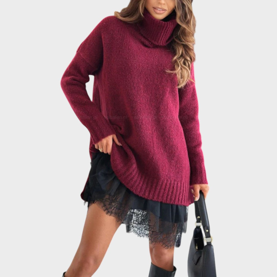 Bonnie – Oversized Knit Dress with Lace Accents