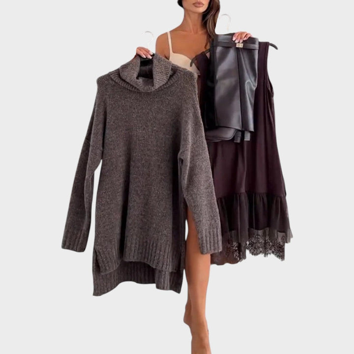 Bonnie – Oversized Knit Dress with Lace Accents