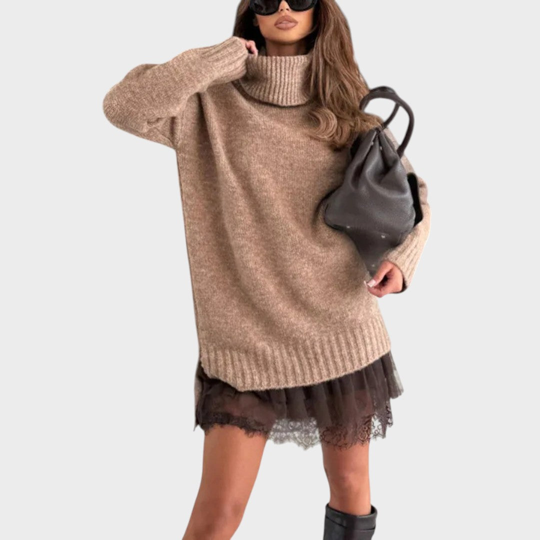 Bonnie – Oversized Knit Dress with Lace Accents