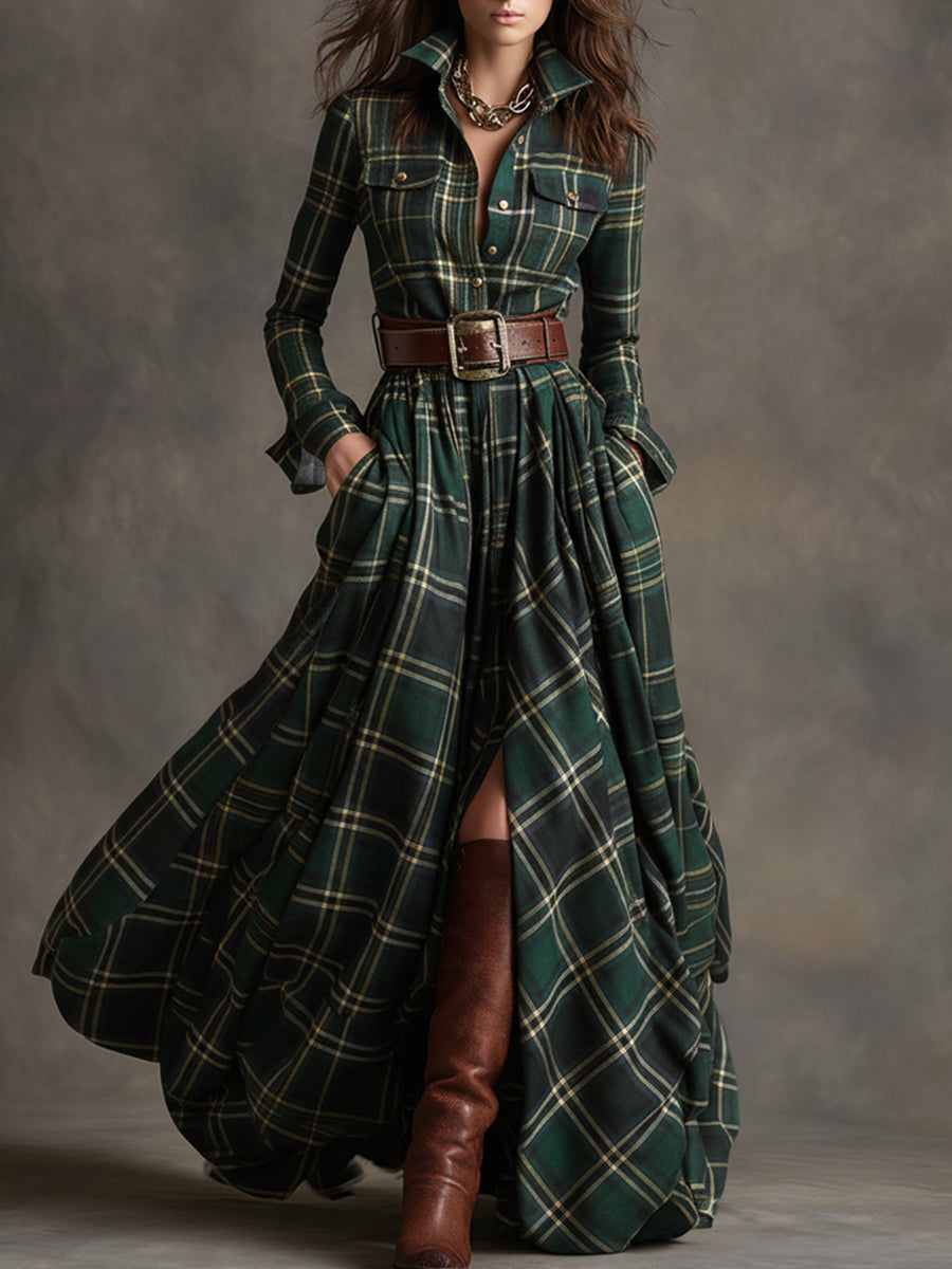 Jessica – Classic Checked Maxi Shirt Dress