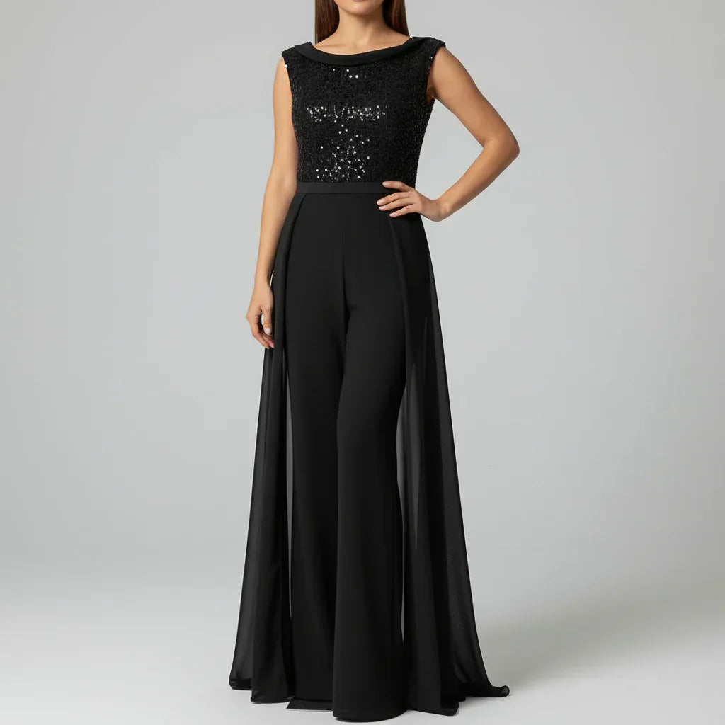 Fallon - Textured Tulle Evening Jumpsuit" can be rewritten as "Fallon - Elegant Textured Tulle Evening Jumpsuit.