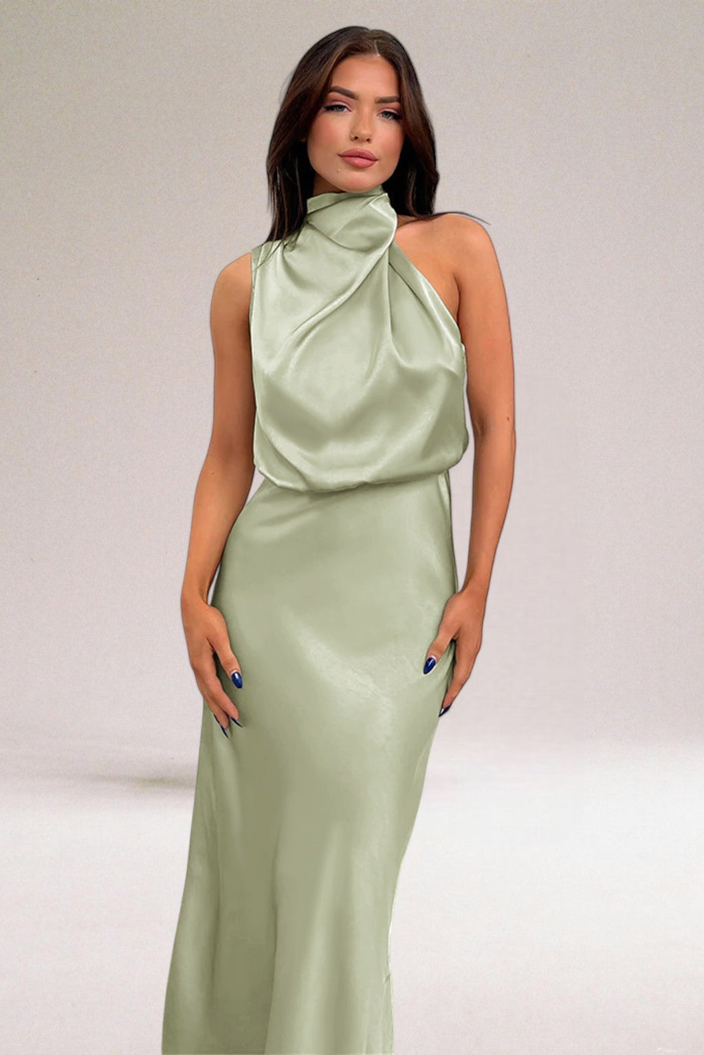 Flavia™ | Elegant Satin Halter Dress