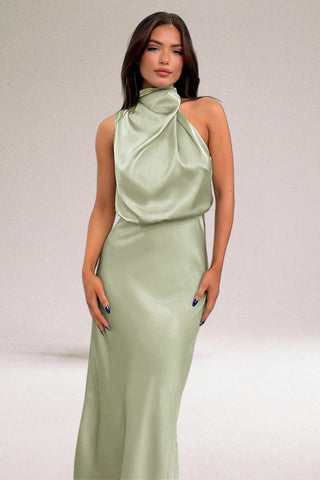 Flavia™ | Elegant Satin Halter Dress