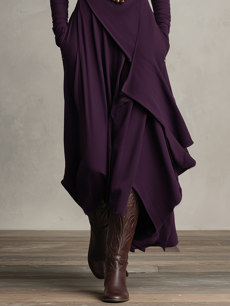 Natalia – Turtleneck Asymmetric Maxi Knit Dress