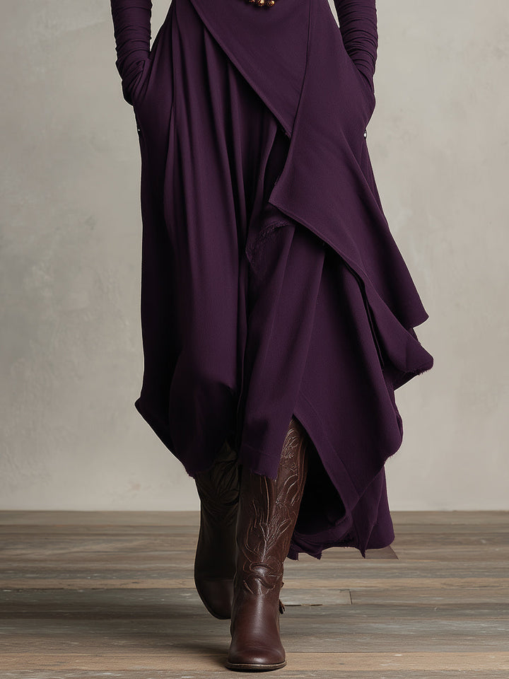 Natalia – Turtleneck Asymmetric Maxi Knit Dress