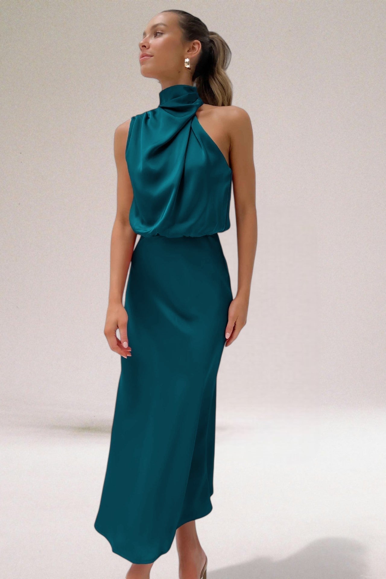 Flavia™ | Elegant Satin Halter Dress