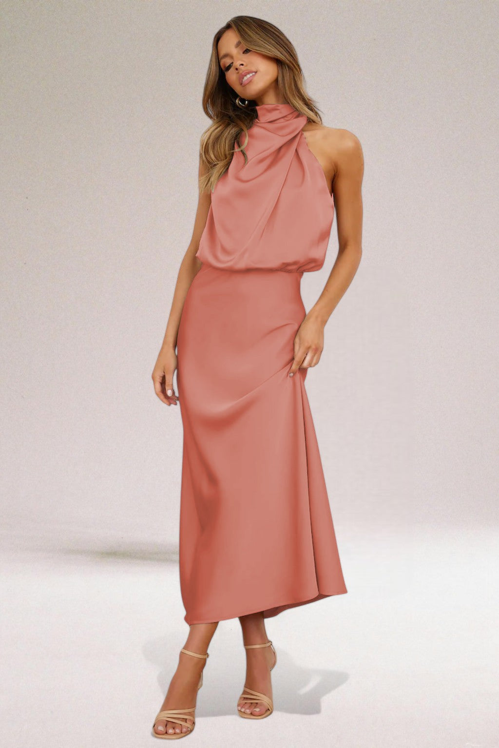 Flavia™ | Elegant Satin Halter Dress
