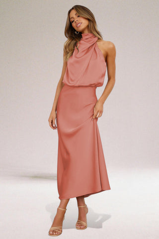Flavia™ | Elegant Satin Halter Dress