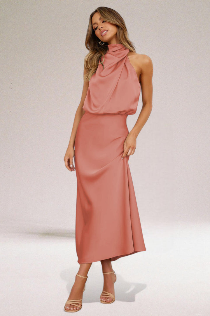 Flavia™ | Elegant Satin Halter Dress