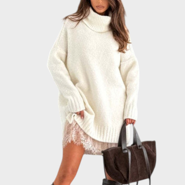 Bonnie – Oversized Knit Dress with Lace Accents