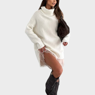Bonnie – Oversized Knit Dress with Lace Accents