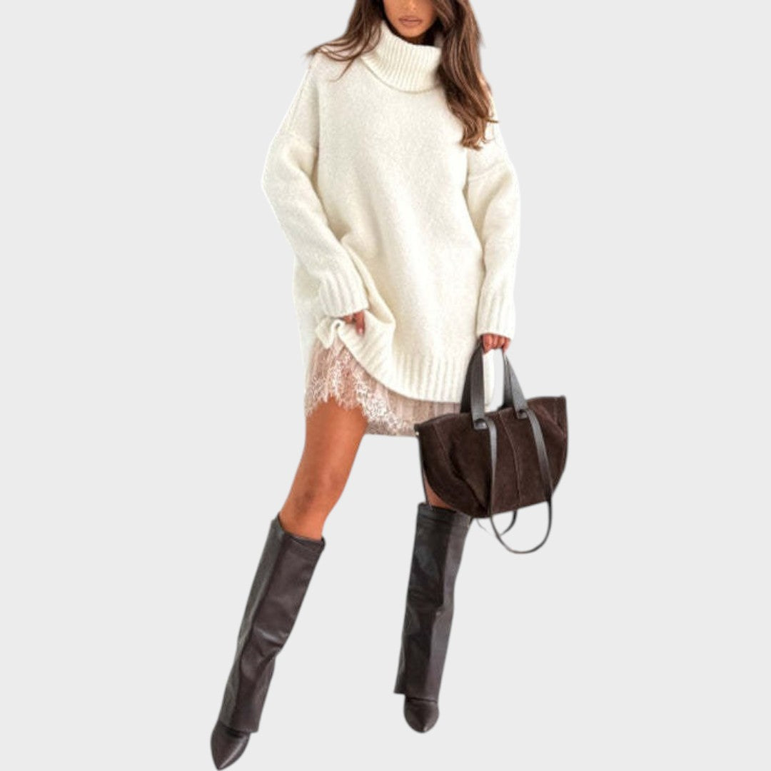 Bonnie – Oversized Knit Dress with Lace Accents