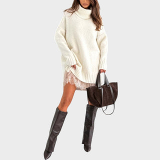 Bonnie – Oversized Knit Dress with Lace Accents