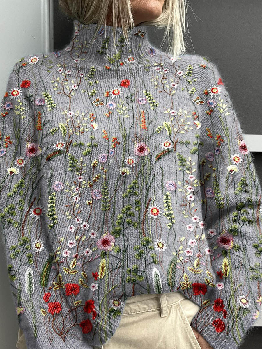 Tamara – Retro Floral Turtleneck Sweater