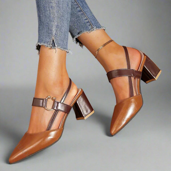 Willa – Block Heels with Leather Slingback Design