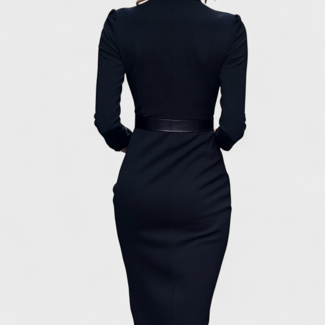 Hermione – Elegant Black Belted Dress