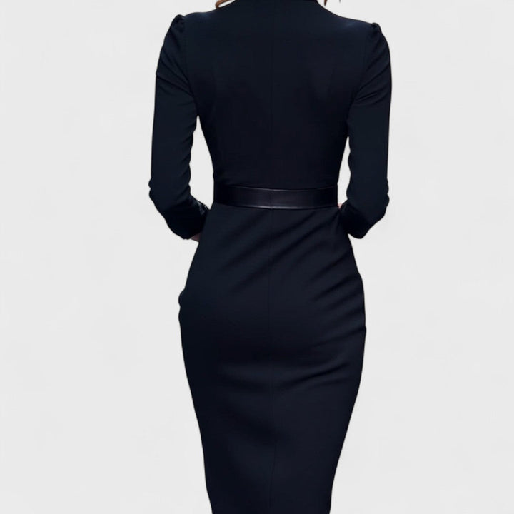 Hermione – Elegant Black Belted Dress