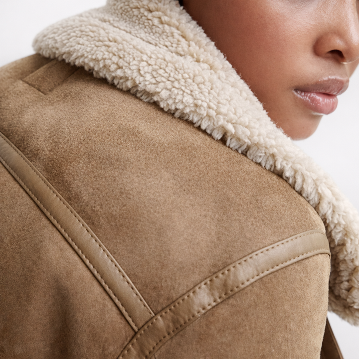 Caroline – Suede Aviator Jacket with Shearling Lining