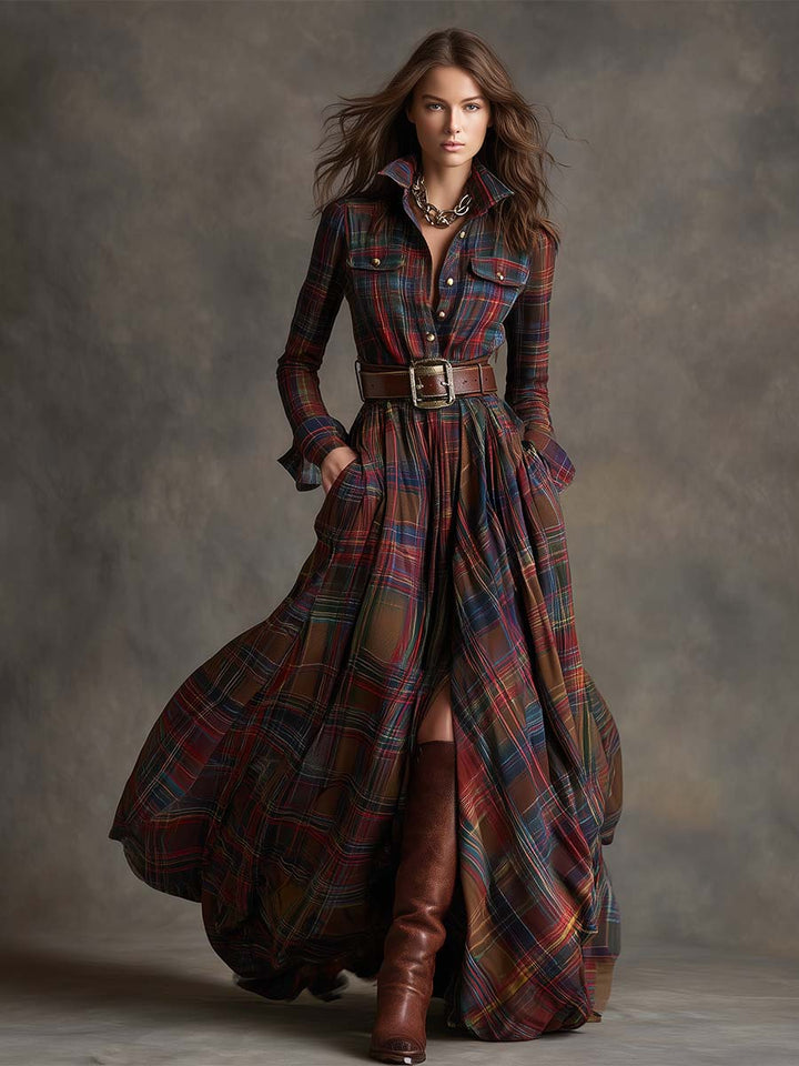 Jessica – Classic Checked Maxi Shirt Dress