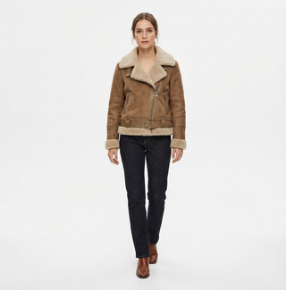 Caroline – Suede Aviator Jacket with Shearling Lining