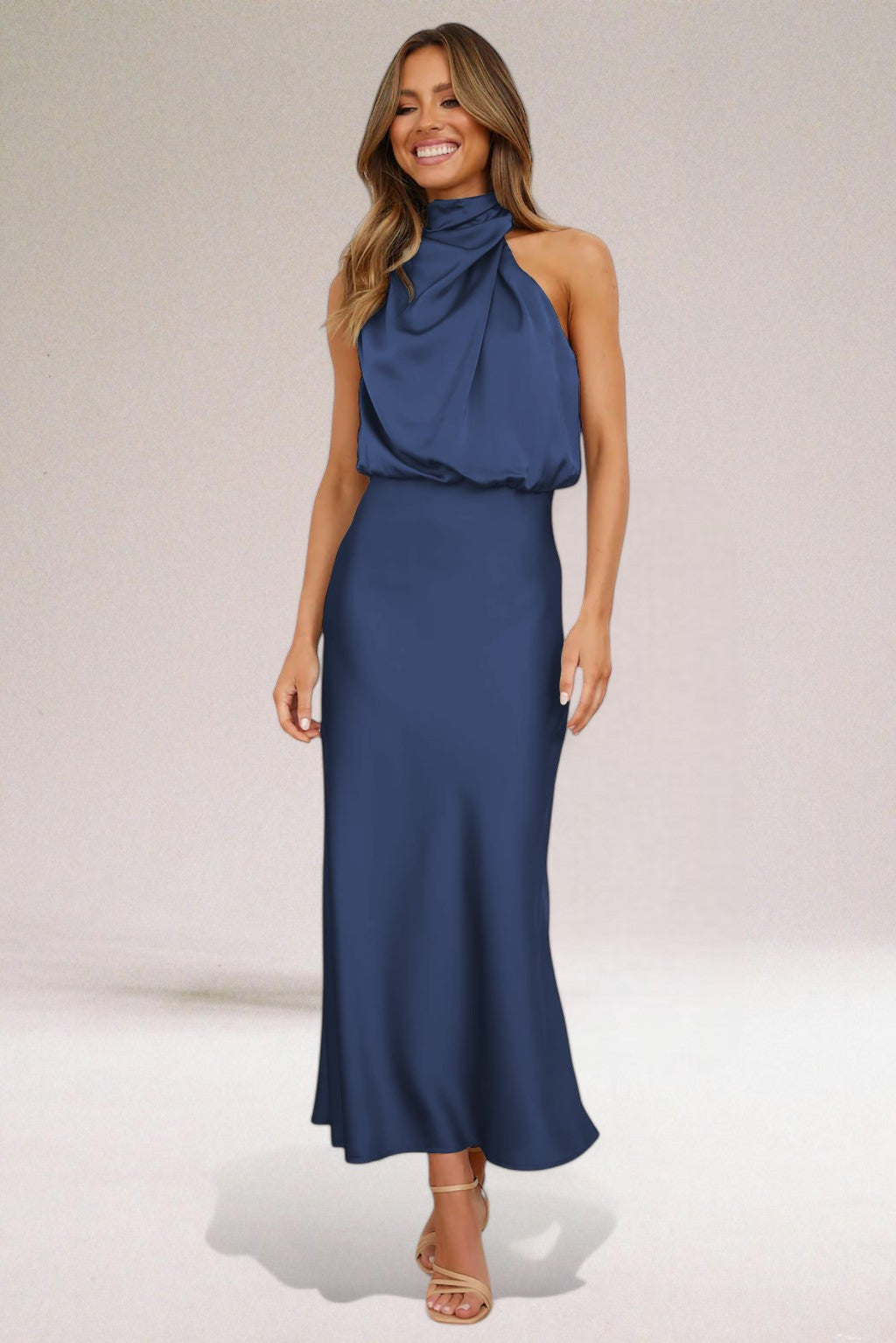 Flavia™ | Elegant Satin Halter Dress