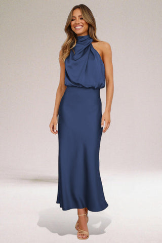 Flavia™ | Elegant Satin Halter Dress