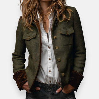Elspeth – Chic Tweed Jacket Featuring Luxurious Velvet Accents