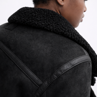 Caroline – Suede Aviator Jacket with Shearling Lining