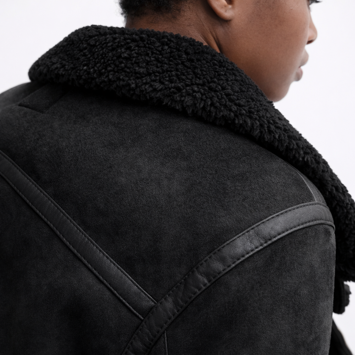 Caroline – Suede Aviator Jacket with Shearling Lining
