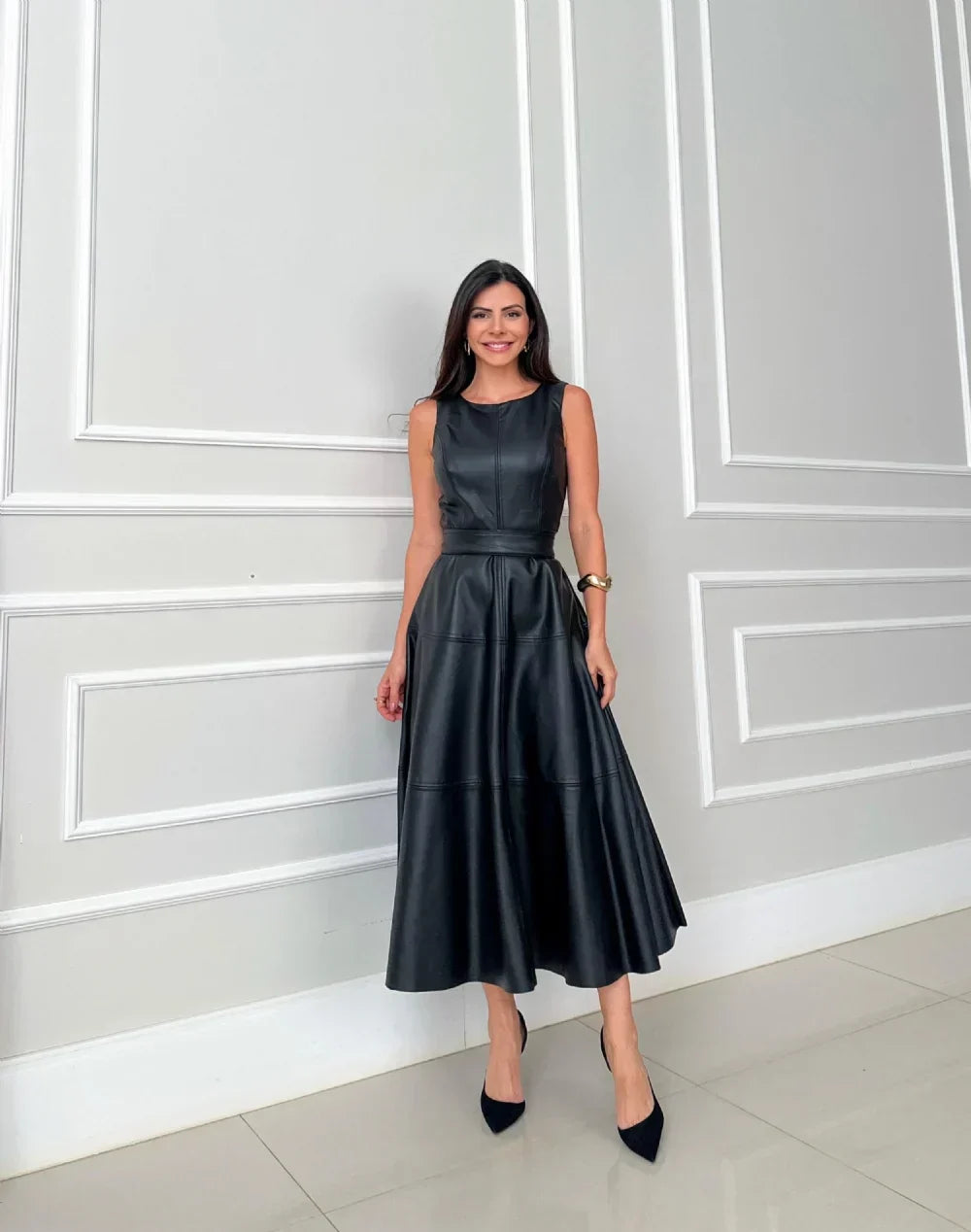 Venetia – Midi Dress in Faux Leather