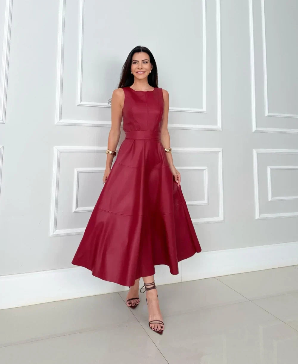Venetia – Midi Dress in Faux Leather