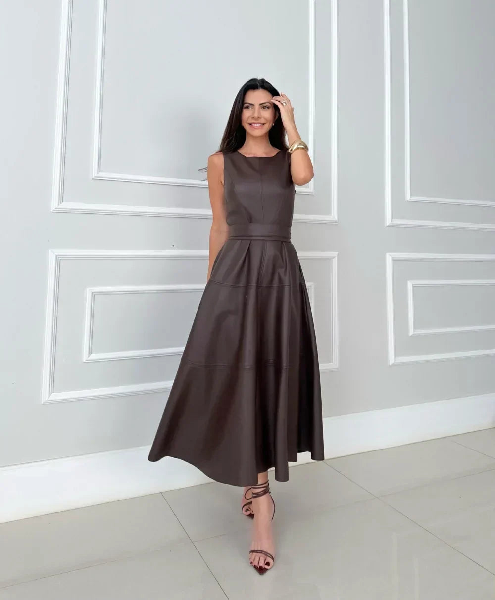 Venetia – Midi Dress in Faux Leather