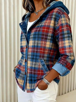 Briella – Hooded Denim Jacket with Contrast Check Design