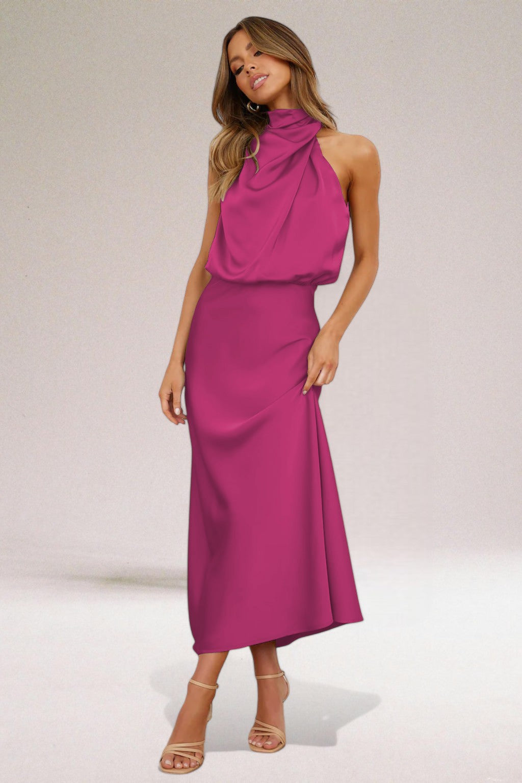 Flavia™ | Elegant Satin Halter Dress