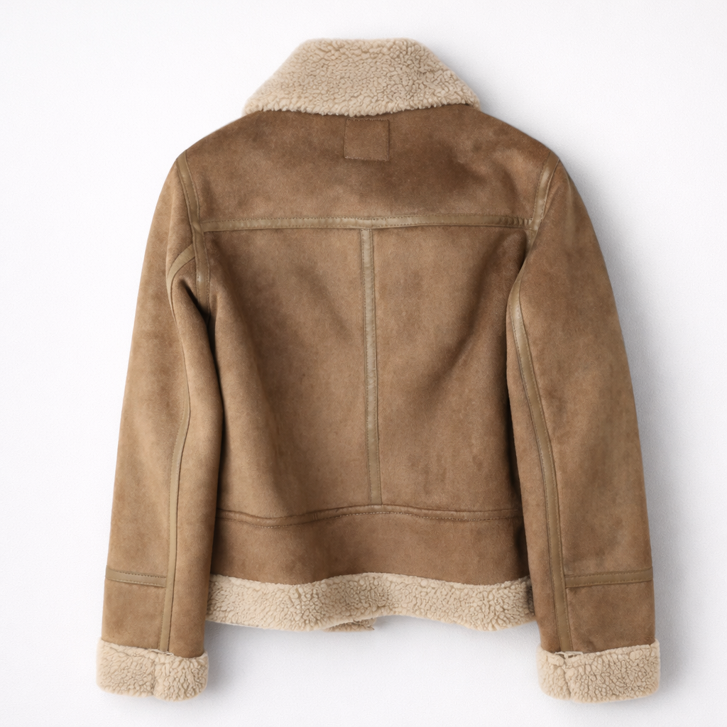 Caroline – Suede Aviator Jacket with Shearling Lining