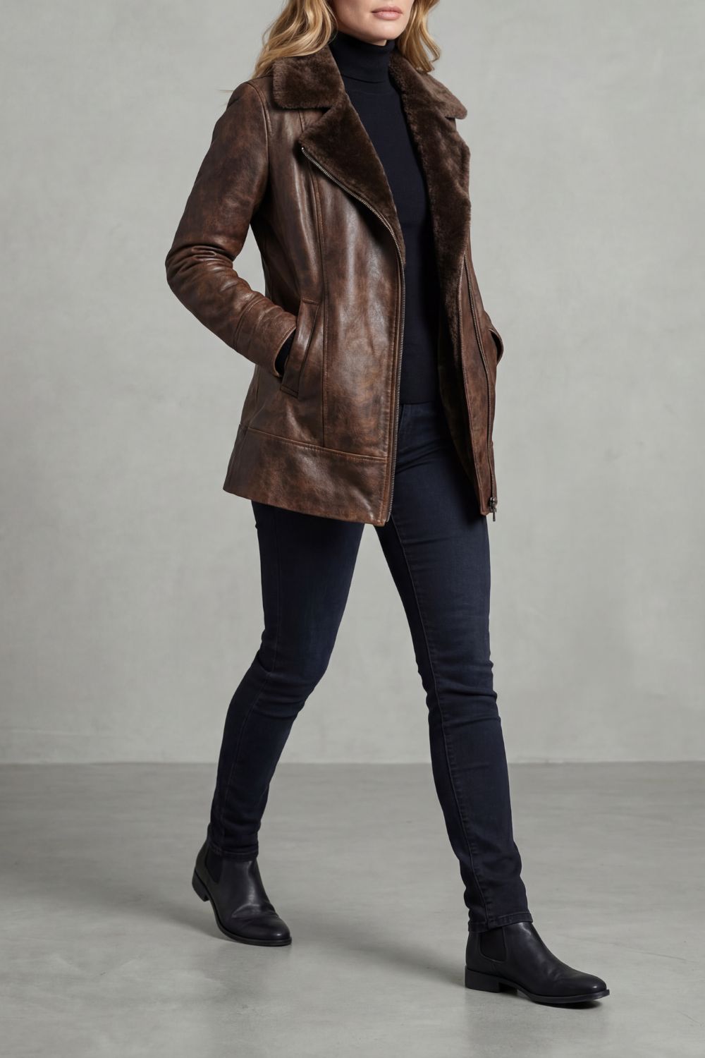Hannah – Leather Jacket with Shearling Lining