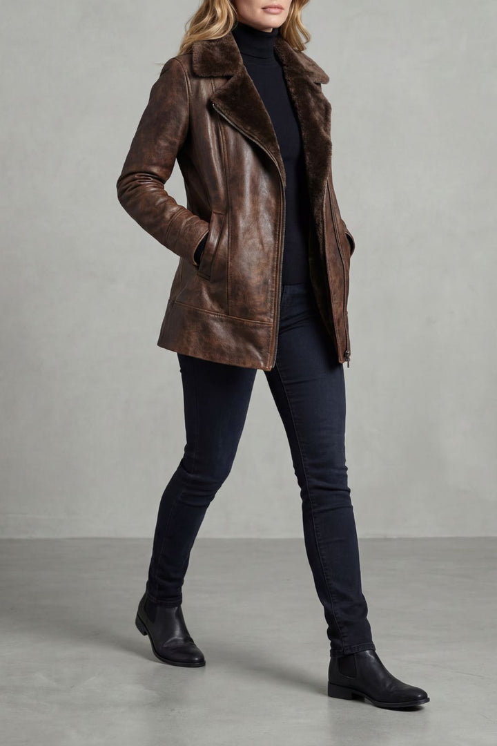 Hannah – Leather Jacket with Shearling Lining