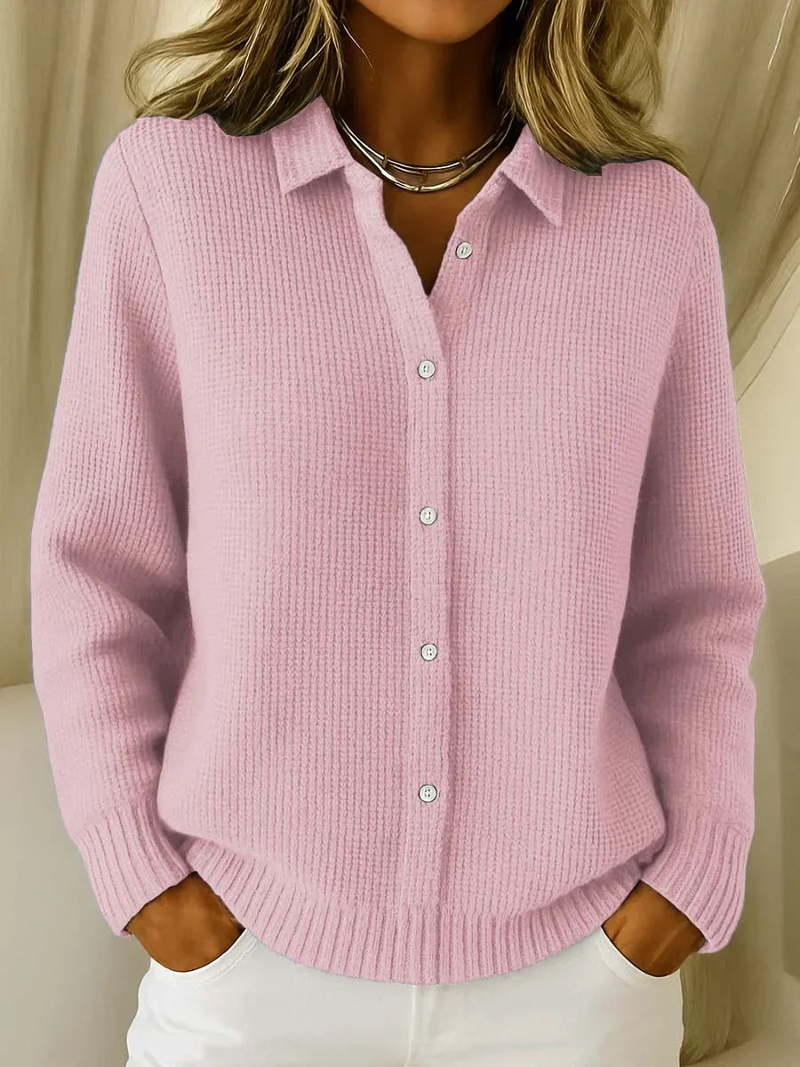 Esmae – Sleek Cotton Blend Collared Cardigan