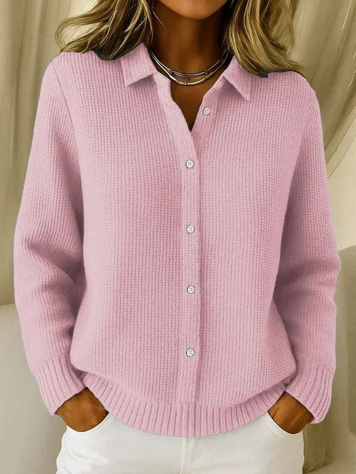 Esmae – Sleek Cotton Blend Collared Cardigan