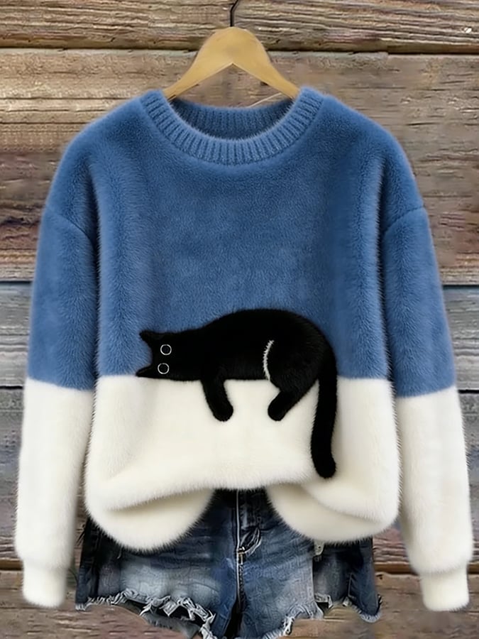 Relaxed Fit Cat Graphic Sweater