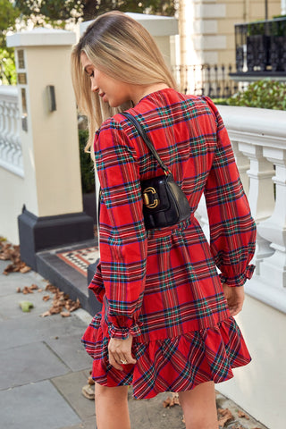 Bessie – Red Plaid Mini Wrap Dress