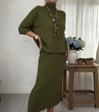 Aisha – Ribbed Midi Skirt and Knitted Two-Piece Set