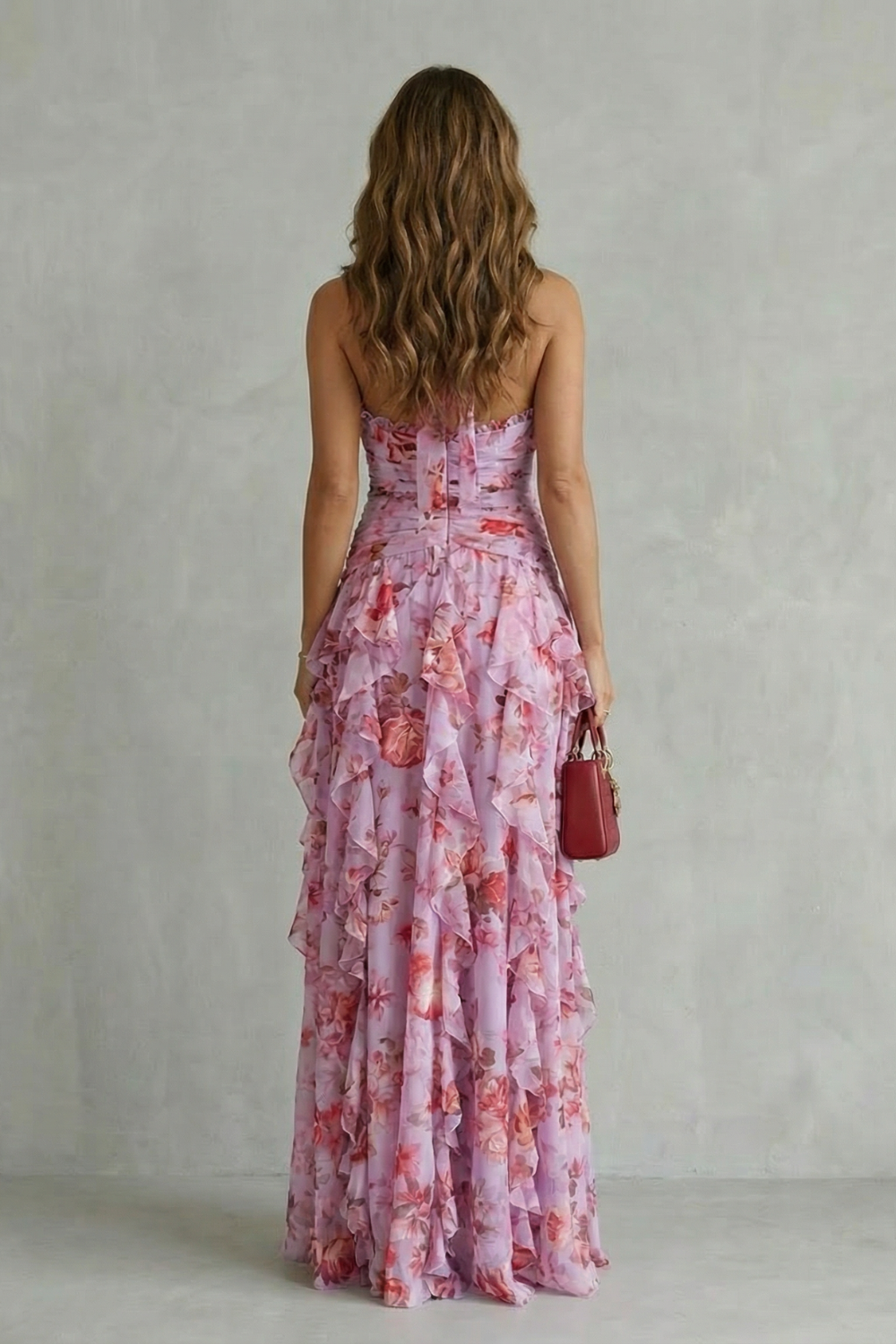 Romantic rose cascade – Halter maxi dress
